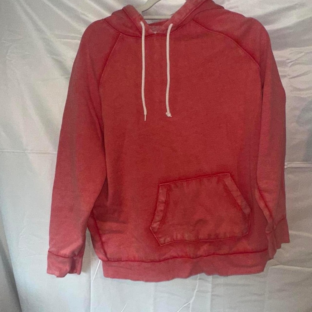 Womens Coral Pink Raglan Sleeve Pullover Hoodie Sweatshirt with Kangaroo Pocket
